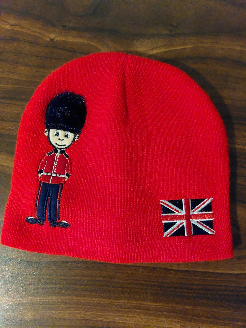 Red British Guard Knit Beanie with Union Jack Patch